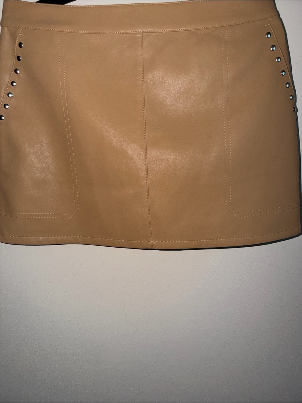 Tan Faux Leather Mini Skirt with Stud Details